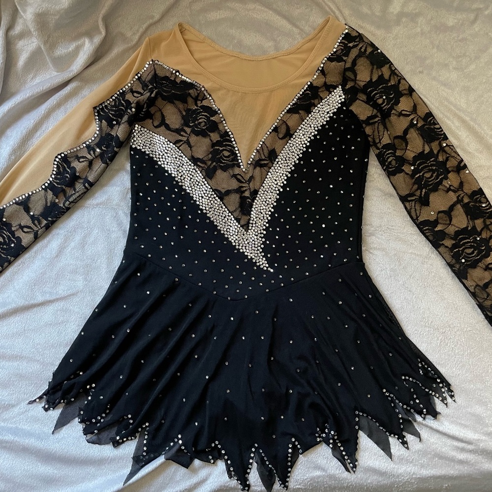 Custom made black ice skating figure skating cheerleading dress 8-10 year old
